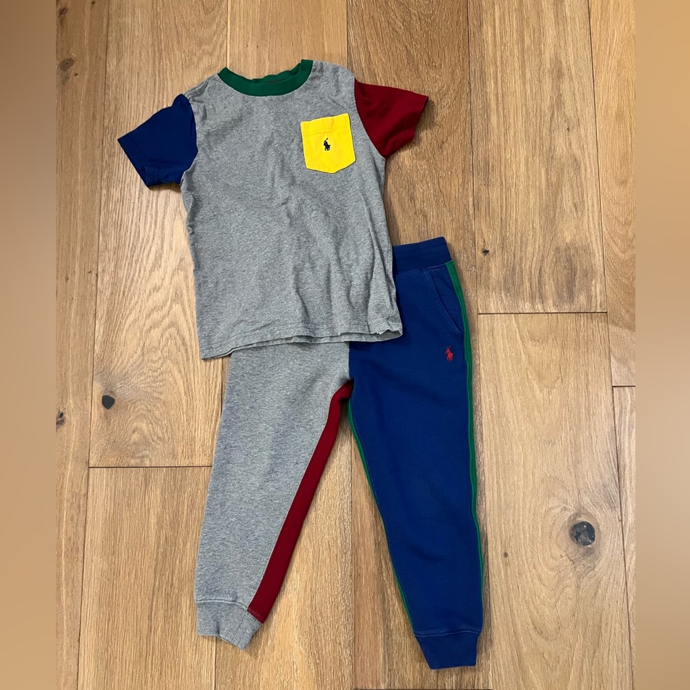 Ralph Lauren Polo Color Block T Shirt and Sweatpants Set Size 5